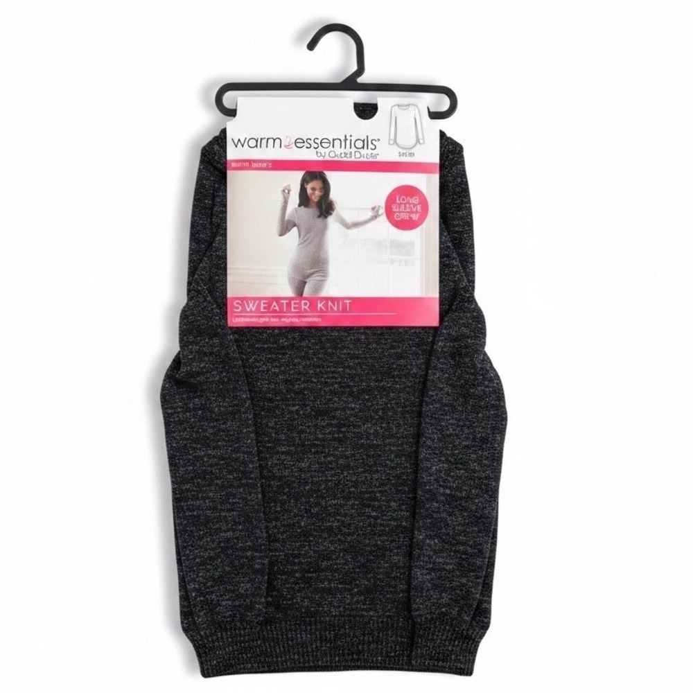 Warm Essentials by Cuddl Duds Sweater Knit Long Sleeve Crew Neck Top Charcoal M